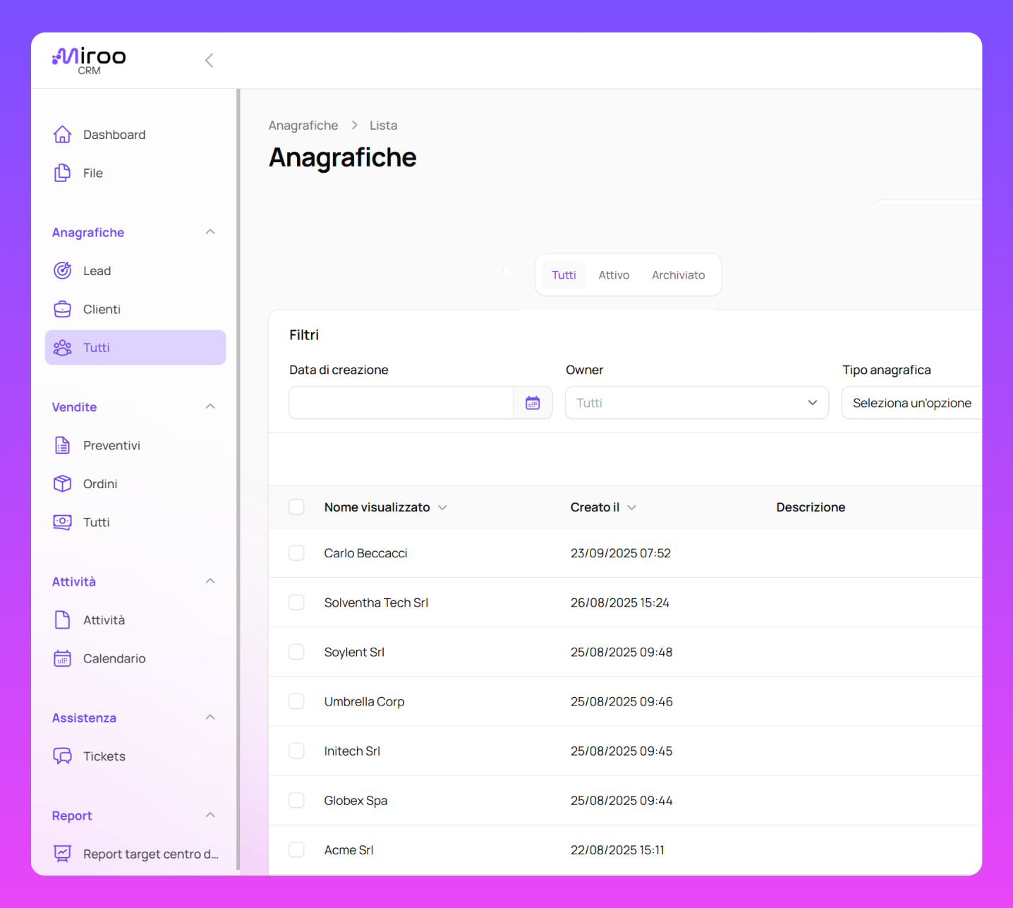 Vista unificata dei contatti